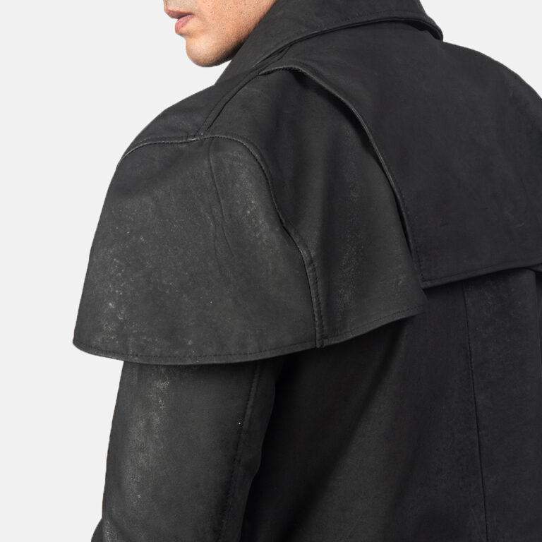 Mens Classic Distressed Black Leather Duster4418-8-1557052877961